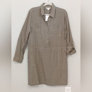 NWT Beach lunch lounge Linen Blend Olive Green Shirt Dress Size M